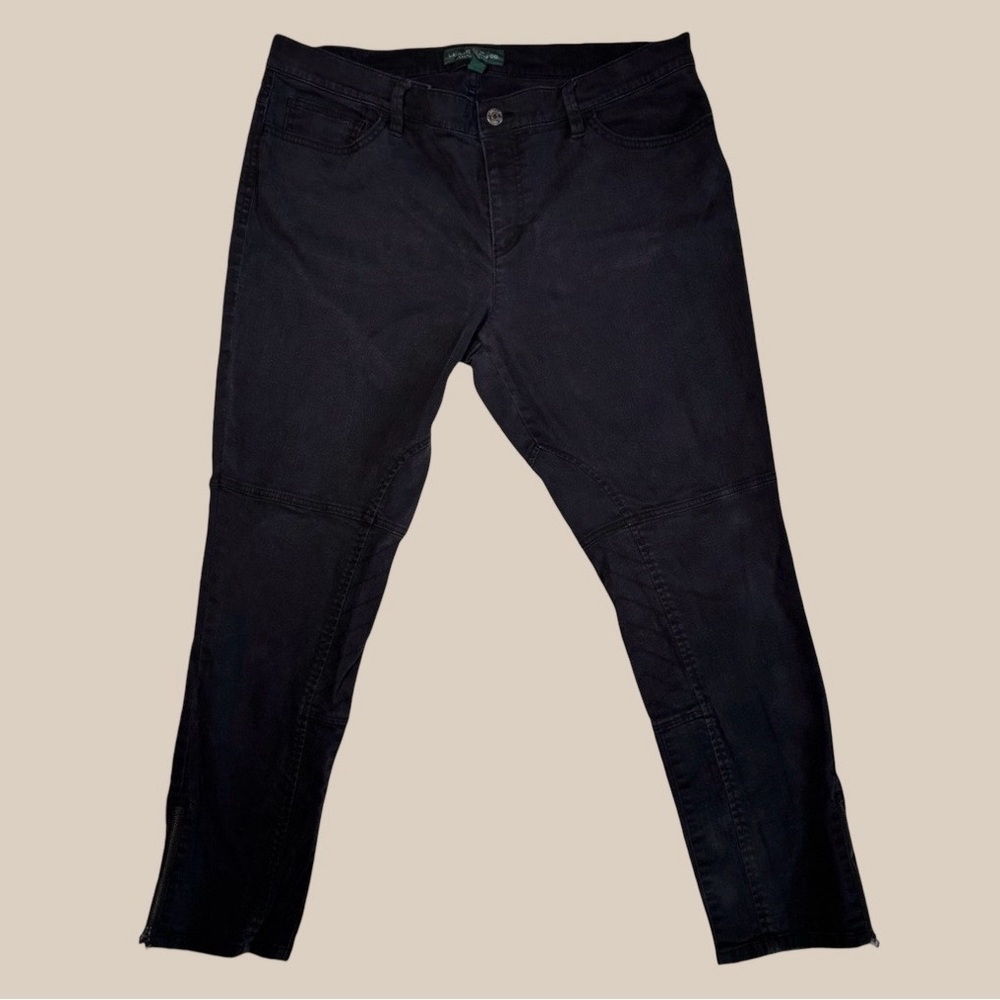 LRL Ralph Lauren Women’s Black Skinny Denim Moto Jeans Pants Ankle Zippers SZ 16